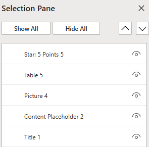 Web için PowerPoint'te slayttaki nesneleri düzenlemek için Seçim Bölmesi.