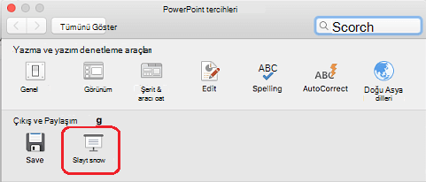 PowerPoint Tercihleri iletişim kutusunda, Çıkış ve Paylaşım altında Slayt Gösterisi’ne tıklayın.