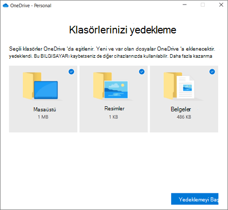 OneDrive'da Önemli klasörlerin korumasını ayarla iletişim kutusunun ekran görüntüsü