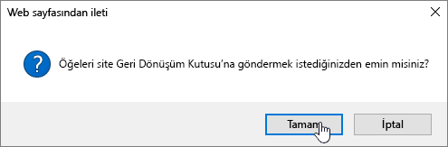 Öğeyi sil iletişim kutusu onayı ve silme vurgulanmış