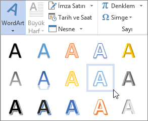 WordArt seçeneği belirleme