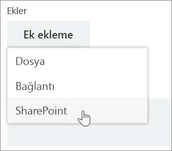 Ekler alanında Ekle listesi açıkken bir görev penceresinin ekran görüntüsü.