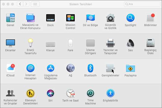 Mac’teki sistem tercihlerinin ekran görüntüsü