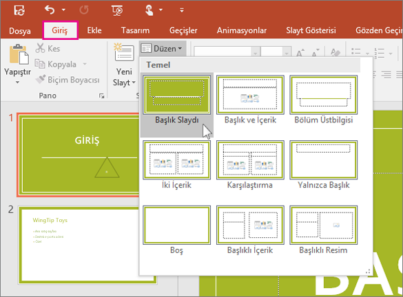 PowerPoint slayt düzenleri