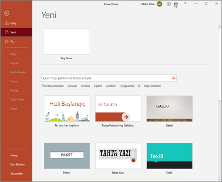 Yeni PowerPoint oluşturma