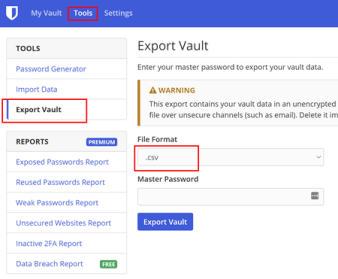 Bitwarden Export vault location