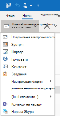 Приховані команди можна переглянути, клацнувши стрілку dropdow.