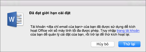 Thông báo lỗi đã đạt giới hạn cài đặt