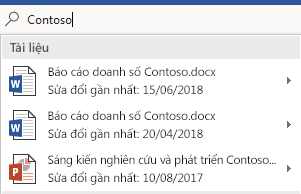 Hộp tìm kiếm Cho Tôi Biết hiển thị danh sách các tệp đã tìm thấy