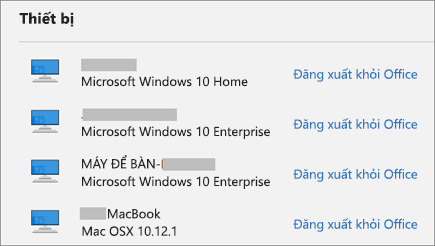 Hiển thị các thiết bị chạy Windows và máy Mac và liên kết đăng xuất Office trên account.Microsoft.com