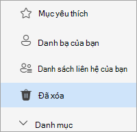 Ảnh chụp màn hình danh sách thư mục Mọi người với thư mục Đã xóa được chọn