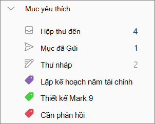 Các thể loại trong Yêu thích trong Outlook for Windows mới