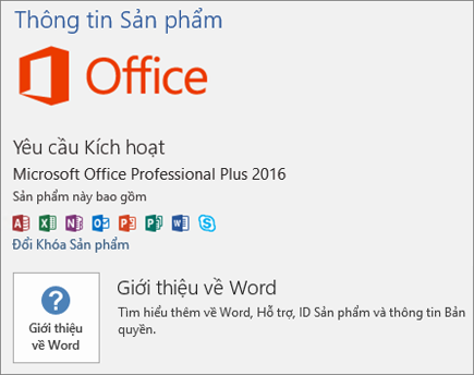 Hiển thị dạng xem backstage của một phiên bản giấy phép số lớn của Office