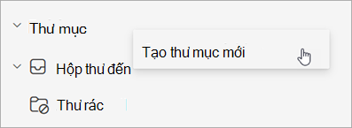 Ảnh chụp màn hình mục Tạo thư mục mới được chọn trong menu Xem thêm tùy chọn trên ngăn thư mục