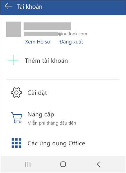 Hiển thị tùy chọn để đăng xuất khỏi Office trên thiết bị Android