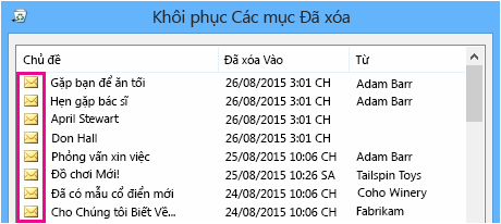 Tất cả các loại mục đều có cùng một biểu tượng trong thư mục Các mục Có thể khôi phục