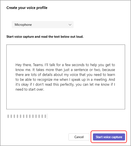 Bắt đầu chụp giọng nói trong cài đặt Teams.