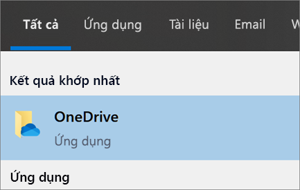 Ảnh chụp màn hình khi tìm kiếm ứng dụng OneDrive trên máy tính trong Windows 10