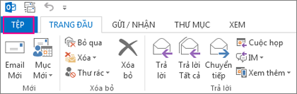 Đây là giao diện của dải băng Outlook trên máy tính.