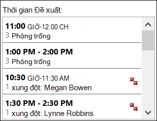 Dùng bộ chọn Thời gian Đề xuất để xem khi nào người dự sẵn sàng.