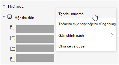 Ảnh chụp màn hình mục Tạo thư mục mới được chọn trong menu Xem thêm tùy chọn trên ngăn thư mục