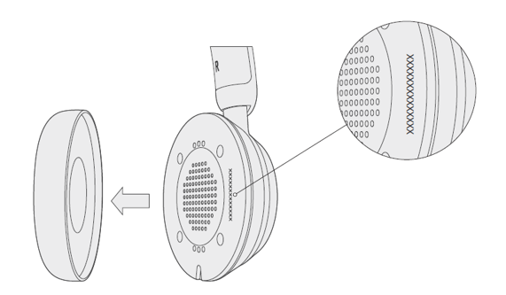 去除了耳垫的 Microsoft Modern USB 耳机