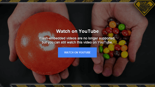 此 YouTube 错误消息说明其不再支持 flash 嵌入视频