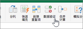 已选中数据验证的 Excel 工具栏数据菜单