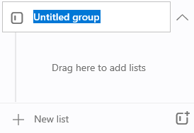 突出显示名称为“无标题组”的新组，并提示“拖到此处”以立即在下方添加列表