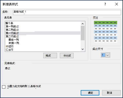 “新建表格样式”对话框选项，用于将自定义样式应用于表格