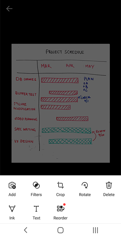 Android 手机上的 Microsoft Lens 的屏幕截图