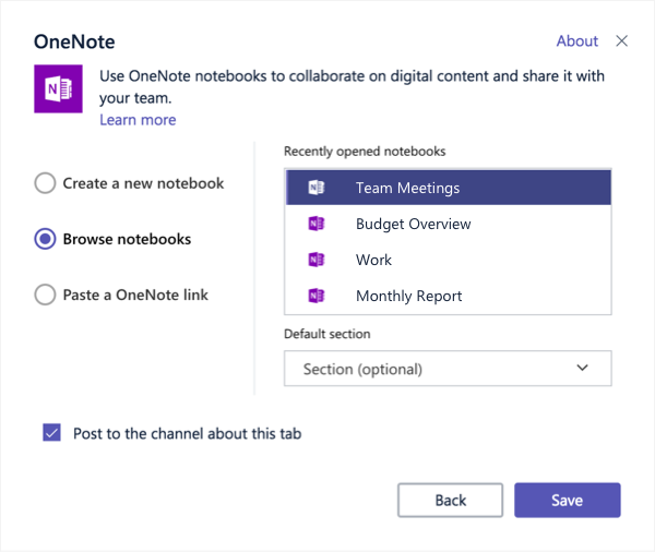 OneNote 选项卡设置对话框