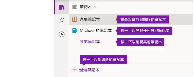 Windows 10 版 OneNote 中的筆記本清單