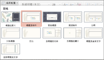 在 [常用] 索引標籤上，按一下 [版面配置] 以變更投影片外觀