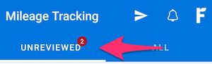 Unreviewed tab in mileage tracking section.