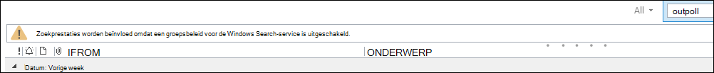 Waarschuwing Zoeken in Outlook