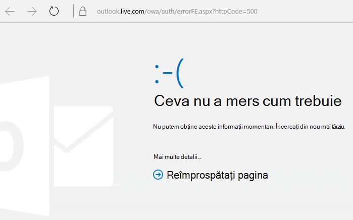 Codul de eroare 500 „Ceva nu a funcționat corect” din Outlook.com