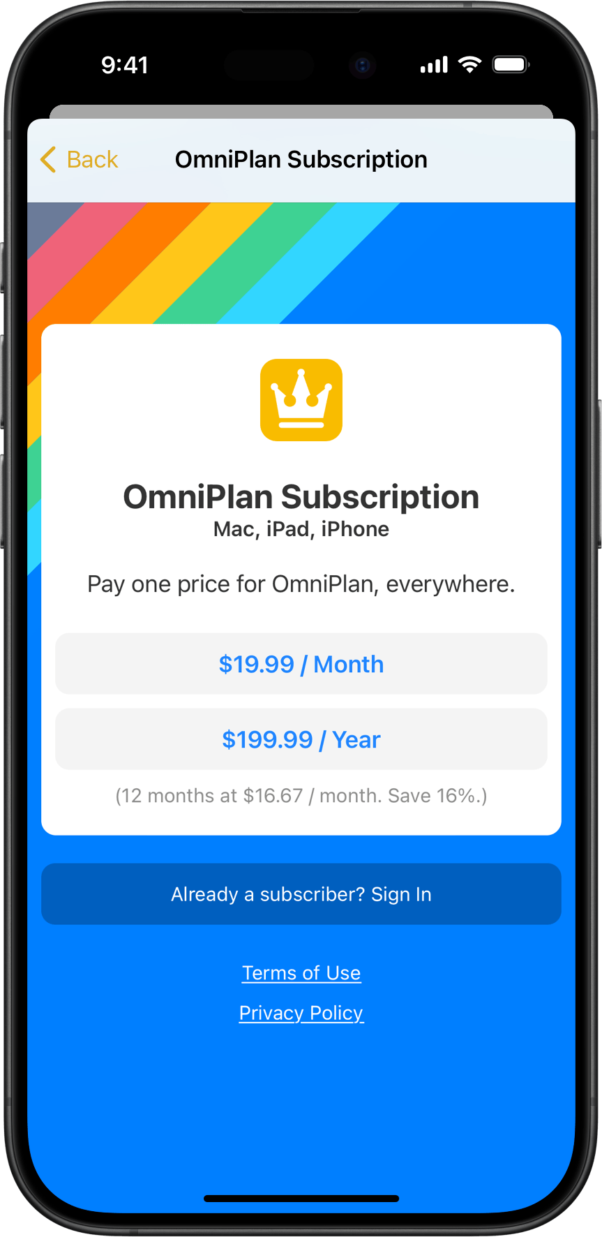 Example subscription options