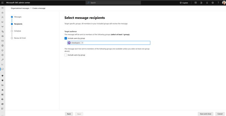 An image showing message recipient configuration options.