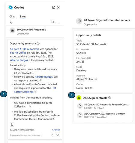 Figure 2: Screenshot showing enriched (3) Opportunity/CRM record summary and (4) CRM record details