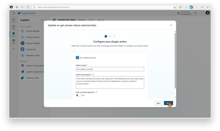 Figure 5: screenshot showing the “configure your plugin action” dialog