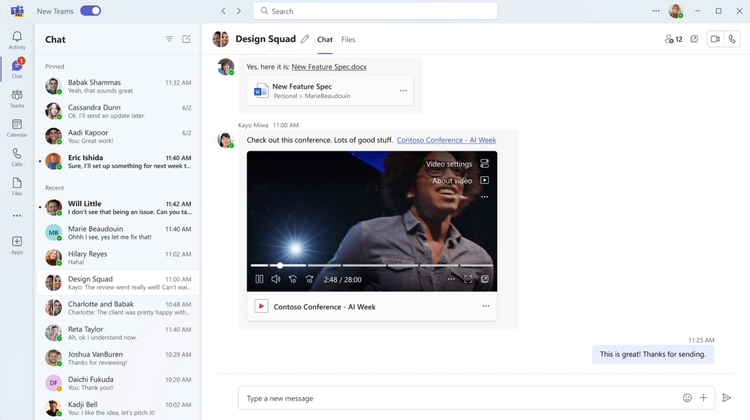 Video Enhancements in Teams chat