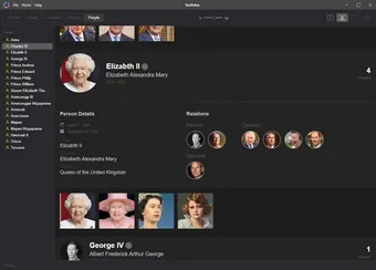 Detailed genealogical data about person in Tonfotos application