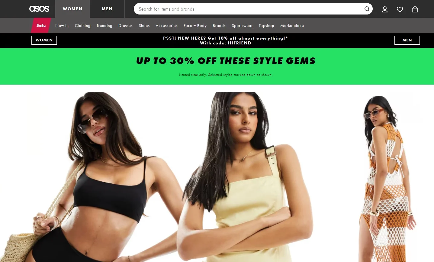 Screenshot of ASOS homepage