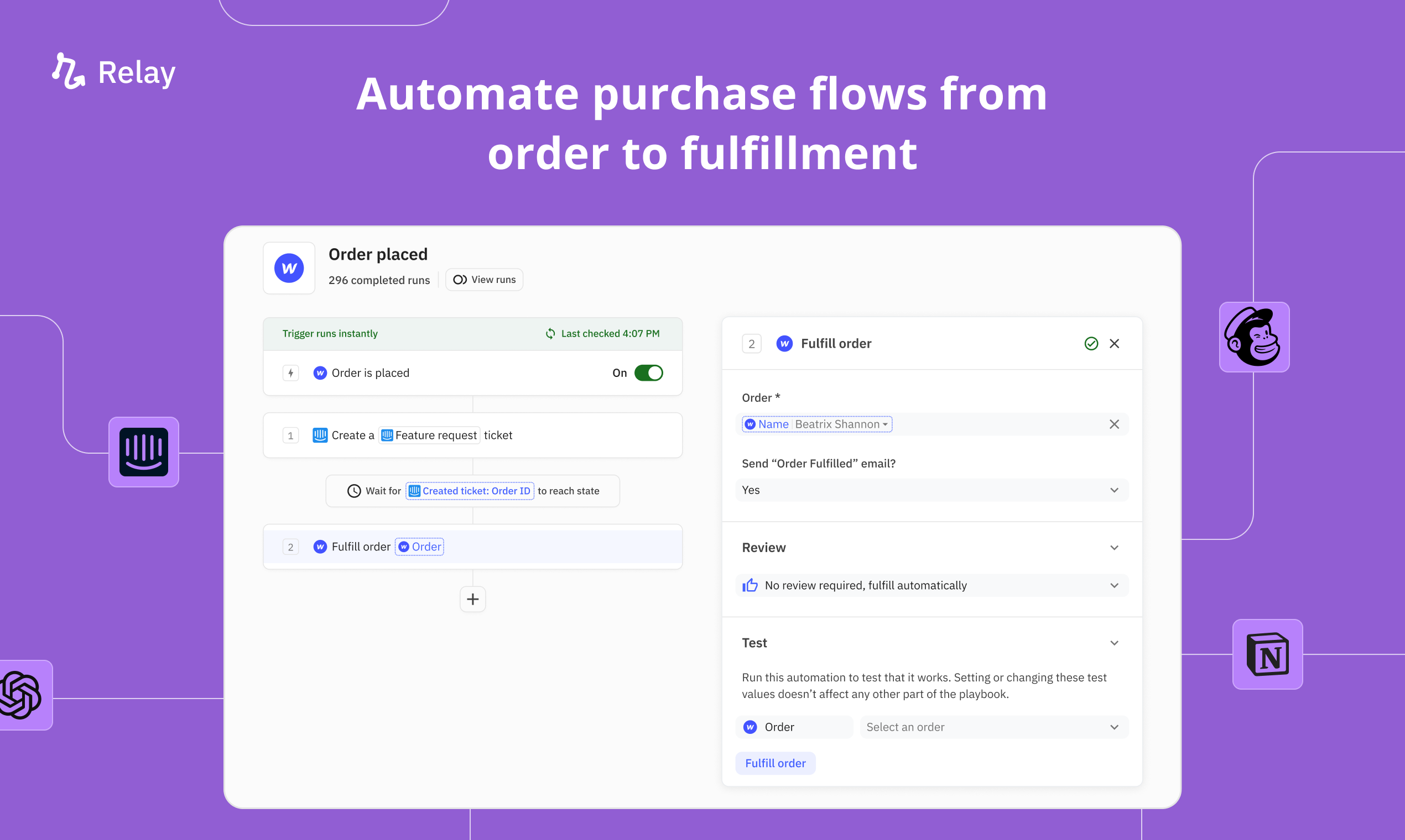 Automate purchase flows from order to fulfillment