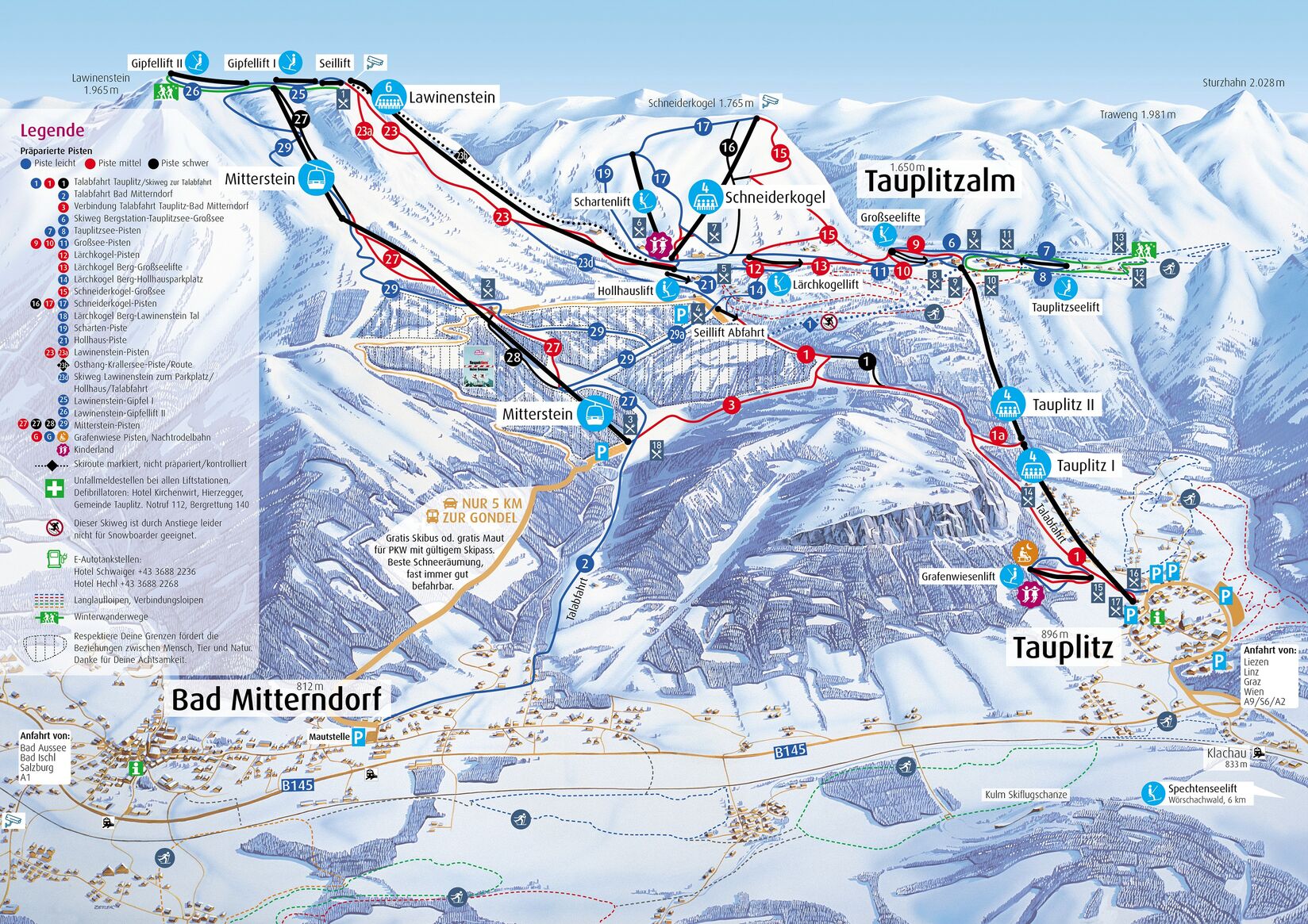 PistenplanSkigebiet Tauplitz / Bad Mitterndorf / Schneebären