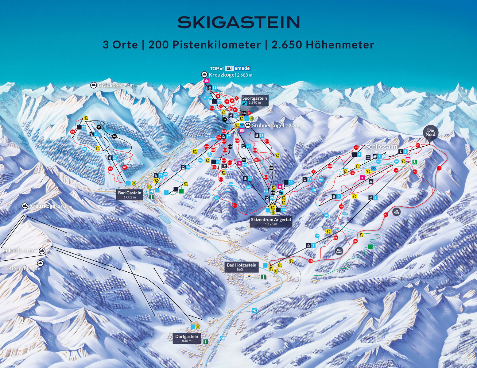 PistenplanSkigebiet Bad Gastein – Skigastein – Graukogel - Ski amade