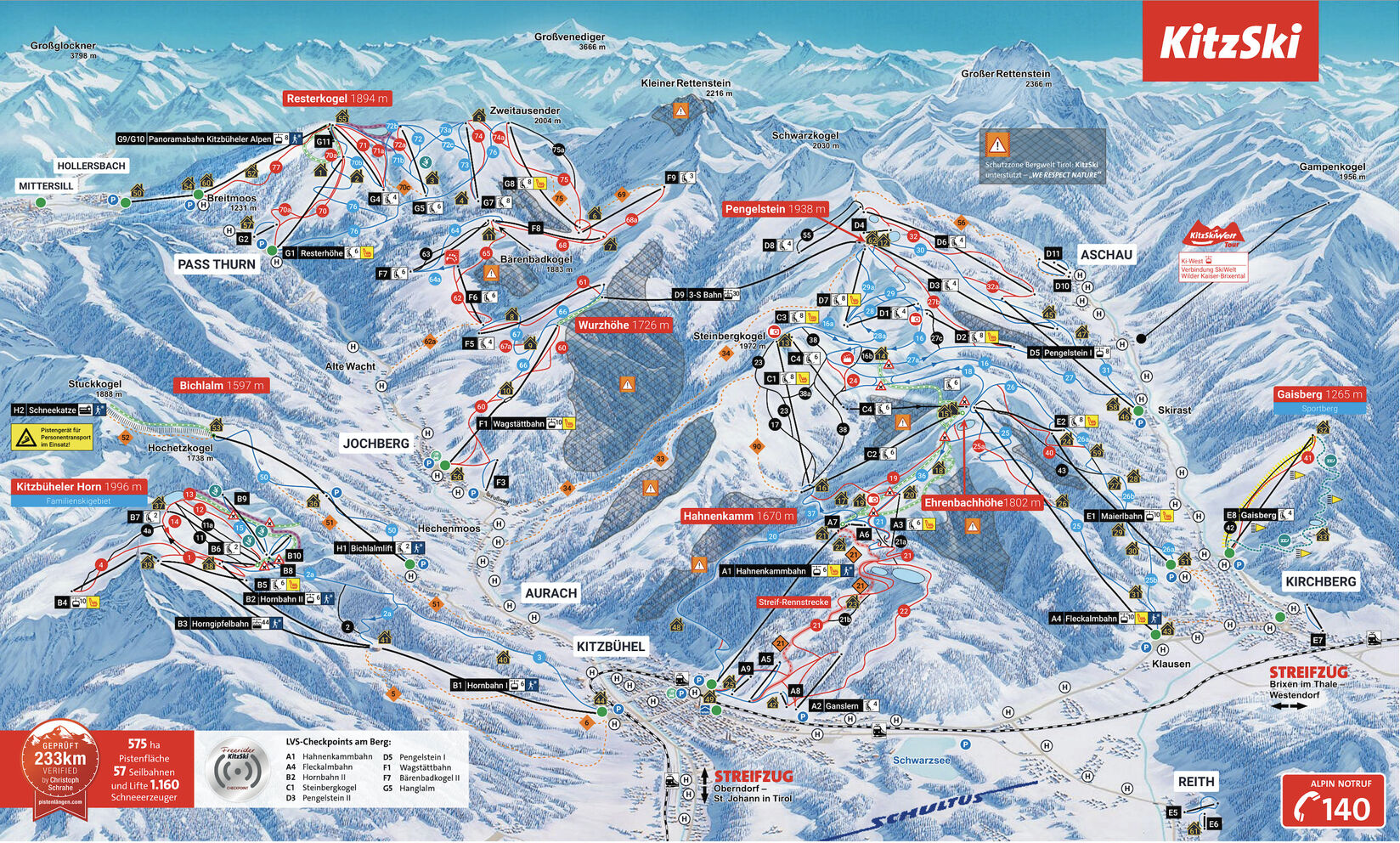 PistenplanSkigebiet Panoramabahn Kitzbüheler Alpen / Mittersill