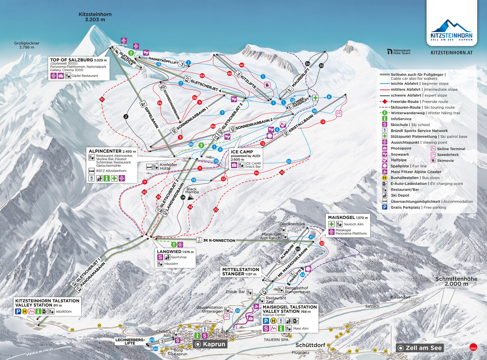 PistenplanSkigebiet Kitzsteinhorn / Kaprun / Zell am See