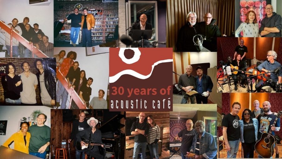 Collage of Acoustic Cafe sessions spanning 30 years